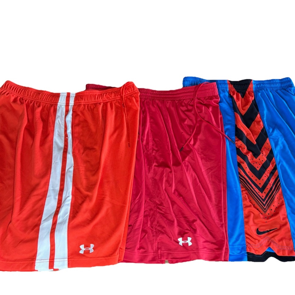Lot (3) Under Armour + Nike Athletic Shorts Orange Blue 
Men's XXL 2XL